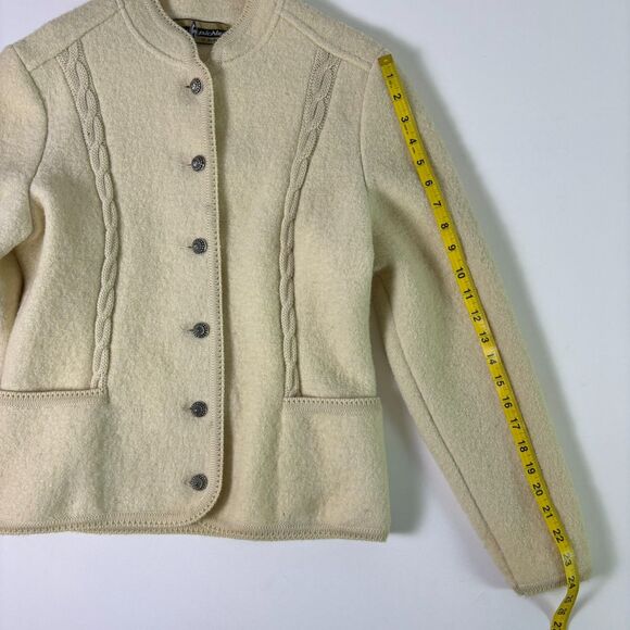 Vintage Kitz-Pichler Boiled Wool Cardigan Jacket Womens Small Cream Button Front - Picture 10 of 16